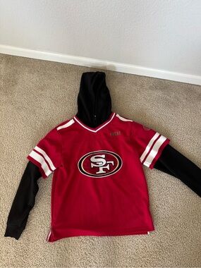 NFL Kids Red and Black Layered Hooded 49ers sweatshirt